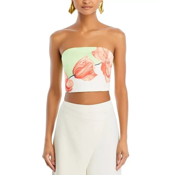 Alice + Olivia Ceresi Smocked Back Crop Top Women's 10 Floral Print Strapless - Picture 3 of 13